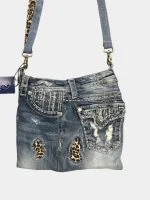 Miss Me Denim Shoulder Bag with Leopard Strap - Image 4