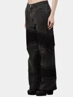 Reworked Vintage Denim Pants – Black Patch Panels with Contrast Stitch - Image 12