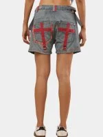 Vintage Denim Panel Shorts with Red Stitch Detail - Image 4