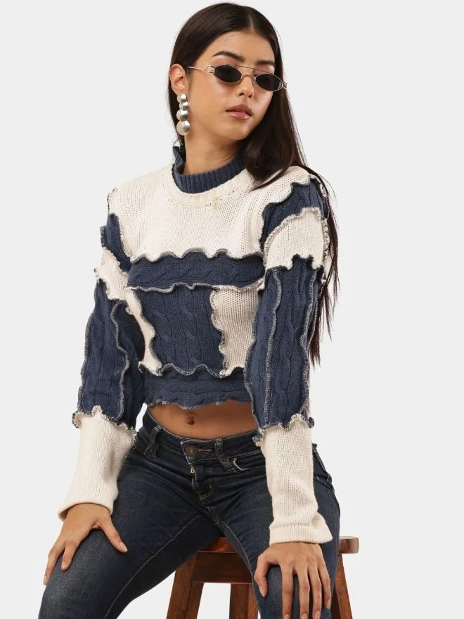 5 Denim Patch Knit Top - Image 1