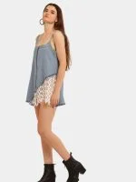 Denim & White Net Rework Dress with Front Zipper - Image 8