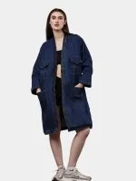 Reworked Denim Long Coat – Multi-Pocket Denim Coat with Hand Thread Work - Image 11