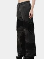 Reworked Vintage Denim Pants – Black Patch Panels with Contrast Stitch - Image 10