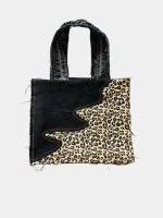 Black & Cheetah Print Upcycled Fabric Tote Bag - Image 3