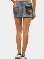Reworked Vintage Denim Embroidered Mini Skirt - Image 14