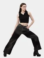 Reworked Vintage Denim Pants – Black Patch Panels with Contrast Stitch - Image 9