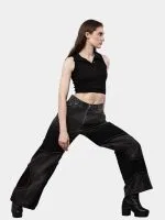 Reworked Vintage Denim Pants – Black Patch Panels with Contrast Stitch - Image 8