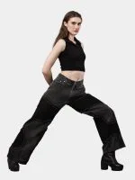 Reworked Vintage Denim Pants – Black Patch Panels with Contrast Stitch - Image 7