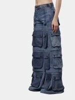 Reworked Denim Multi-Pocket Cargo Pants - Image 12