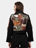 Reworked Satin Handkerchief Patchwork Denim Jacket - Image 2