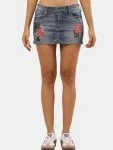 Reworked Vintage Denim Embroidered Mini Skirt