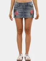 Reworked Vintage Denim Embroidered Mini Skirt