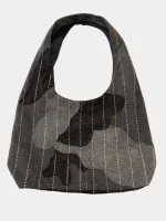 Monochrome Patchwork Running-Stitch Tote Bag - Image 4