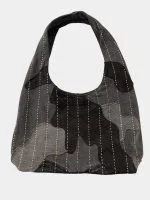 Monochrome Patchwork Running-Stitch Tote Bag - Image 5