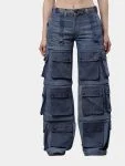 Reworked Denim Multi-Pocket Cargo Pants