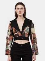 Reworked Satin Handkerchief Patchwork Denim Jacket - Image 11