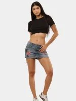 Reworked Vintage Denim Embroidered Mini Skirt - Image 11