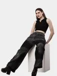 Reworked Vintage Denim Pants – Black Patch Panels with Contrast Stitch