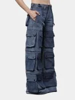 Reworked Denim Multi-Pocket Cargo Pants - Image 9