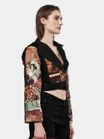 Reworked Satin Handkerchief Patchwork Denim Jacket - Image 9