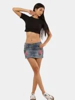 Reworked Vintage Denim Embroidered Mini Skirt - Image 9