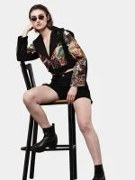 Reworked Satin Handkerchief Patchwork Denim Jacket - Image 8