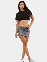 Reworked Vintage Denim Embroidered Mini Skirt - Image 8