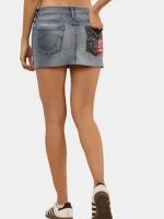 Reworked Vintage Denim Embroidered Mini Skirt - Image 7