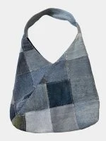 Reworked Patchwork Denim Shoulder Bag – Mixed Blue Panels - Image 2