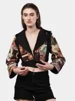 Reworked Satin Handkerchief Patchwork Denim Jacket - Image 7