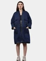 Reworked Denim Long Coat – Multi-Pocket Denim Coat with Hand Thread Work - Image 10