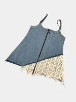 Denim & White Net Rework Dress with Front Zipper - Image 16