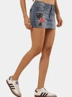 Reworked Vintage Denim Embroidered Mini Skirt - Image 6