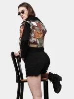 Reworked Satin Handkerchief Patchwork Denim Jacket - Image 5