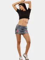 Reworked Vintage Denim Embroidered Mini Skirt - Image 5