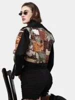 Reworked Satin Handkerchief Patchwork Denim Jacket