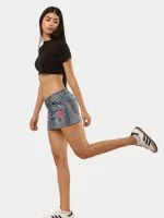 Reworked Vintage Denim Embroidered Mini Skirt - Image 4