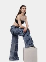 Reworked Denim Multi-Pocket Cargo Pants - Image 3