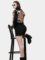 Reworked Satin Handkerchief Patchwork Denim Jacket - Image 3