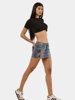 Reworked Vintage Denim Embroidered Mini Skirt - Image 3