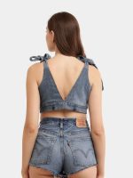 Reworked Denim Co-ord Set – Upcycled Denim Tie-Up Top & High-Waist Shorts - Image 8