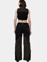 Two-Tone Reworked Denim Co-Ord Set – Patchwork Pants & Sleeveless Mini Jacket Top - Image 2