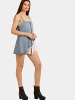 Denim & White Net Rework Dress with Front Zipper - Image 6