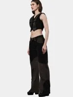 Two-Tone Reworked Denim Co-Ord Set – Patchwork Pants & Sleeveless Mini Jacket Top - Image 12