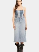 Vintage Denim Panel Midi Skirt - Image 12