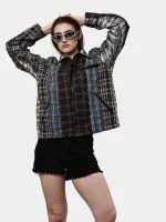 Reworked Patchwork Checker Shirt Jacket - Image 5