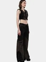 Two-Tone Reworked Denim Co-Ord Set – Patchwork Pants & Sleeveless Mini Jacket Top - Image 11