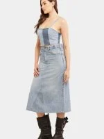 Vintage Denim Panel Midi Skirt - Image 5