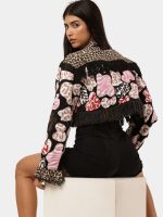 Reworked Patchwork Printed Fringe Jacket