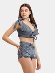Reworked Denim Co-ord Set – Upcycled Denim Tie-Up Top & High-Waist Shorts